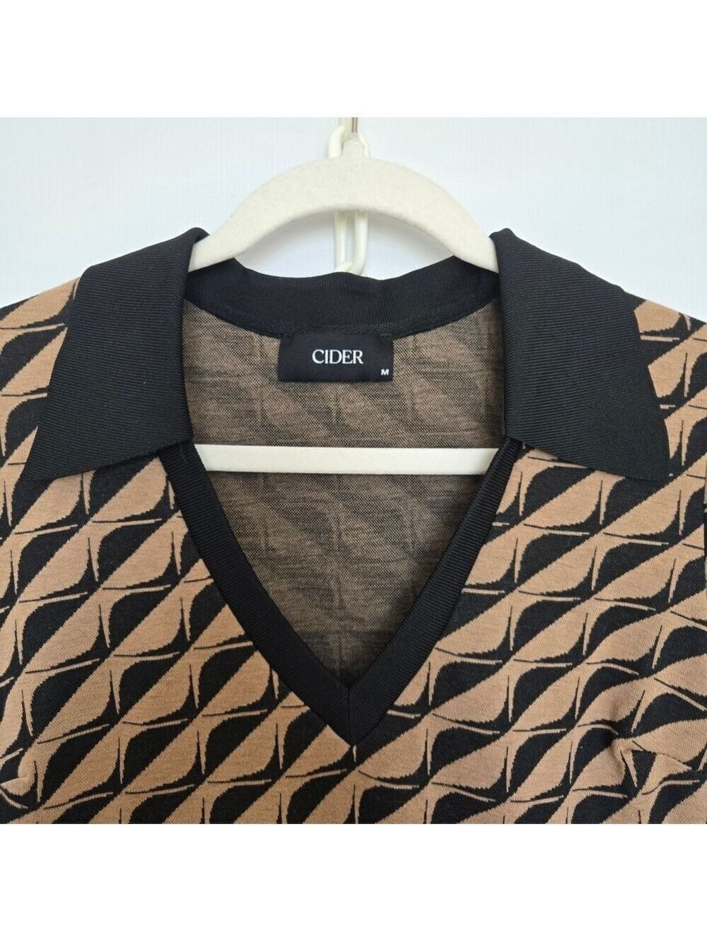 CIDER DRESS MIDI-MAXI WOMENS BLACK KHAKI TAN GEOMETRIC PATTERN SZ MEDIUM - Picture 3 of 9
